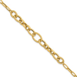 14k Polished and Textured Link 7.5 inch Bracelet
