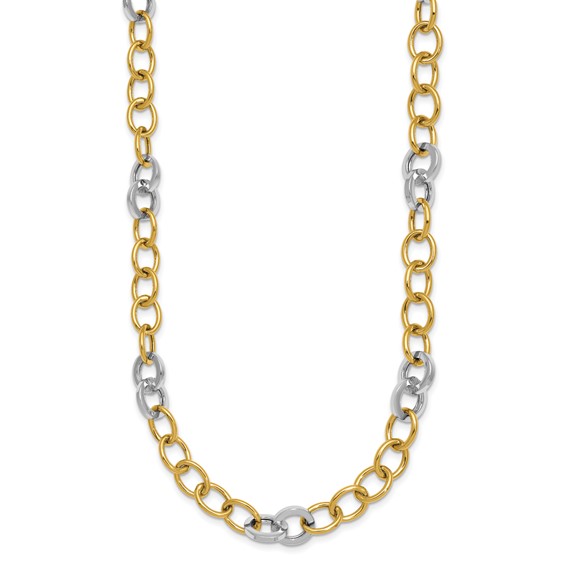 14k Two-tone Polished 9.75mm Fancy Circle Cable Chain 18 inch Necklace