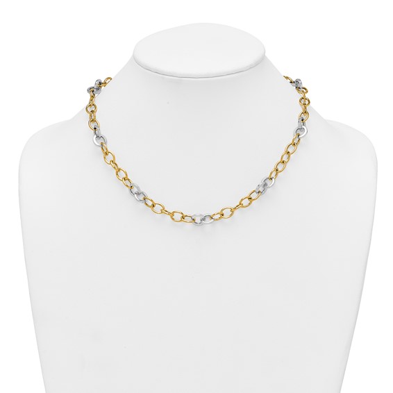 14k Two-tone Polished 9.75mm Fancy Circle Cable Chain 18 inch Necklace