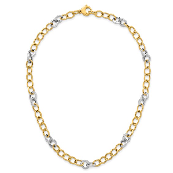14k Two-tone Polished 9.75mm Fancy Circle Cable Chain 18 inch Necklace