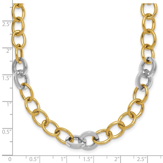 14k Two-tone Polished 9.75mm Fancy Circle Cable Chain 18 inch Necklace