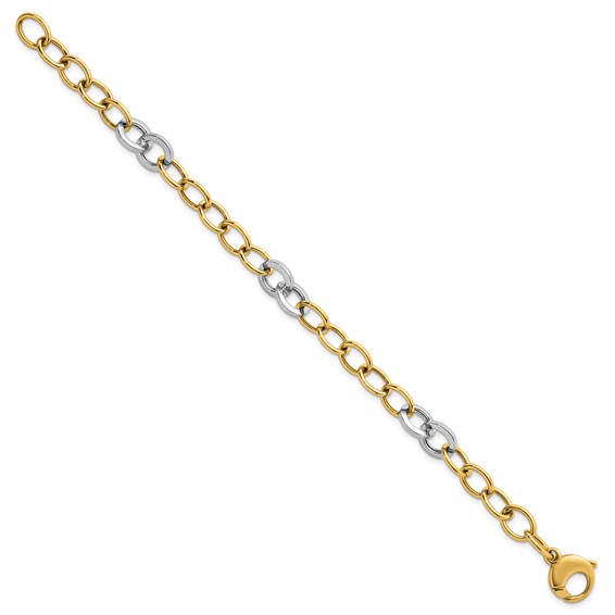 14k Two-tone Polished 9.75mm Fancy Circle Cable Chain 7.5 inch Bracelet