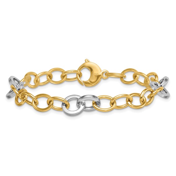14k Two-tone Polished 9.75mm Fancy Circle Cable Chain 7.5 inch Bracelet