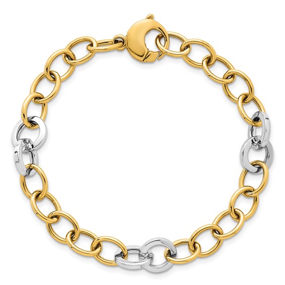 14k Two-tone Polished 9.75mm Fancy Circle Cable Chain 7.5 inch Bracelet