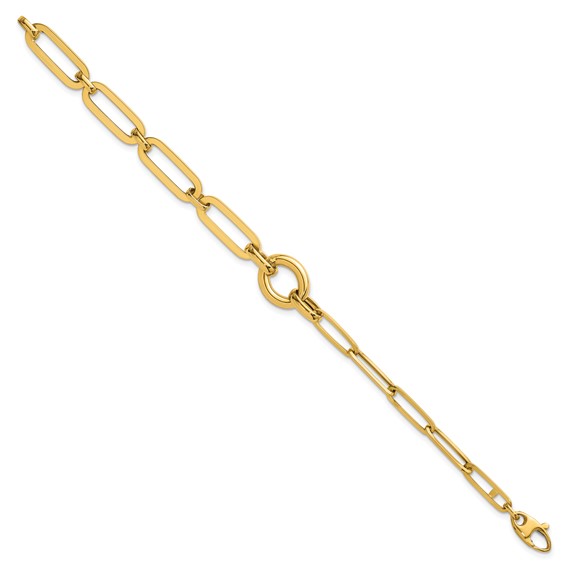 14k Polished Fancy Paperclip Link with Circle 7.25 inch Bracelet