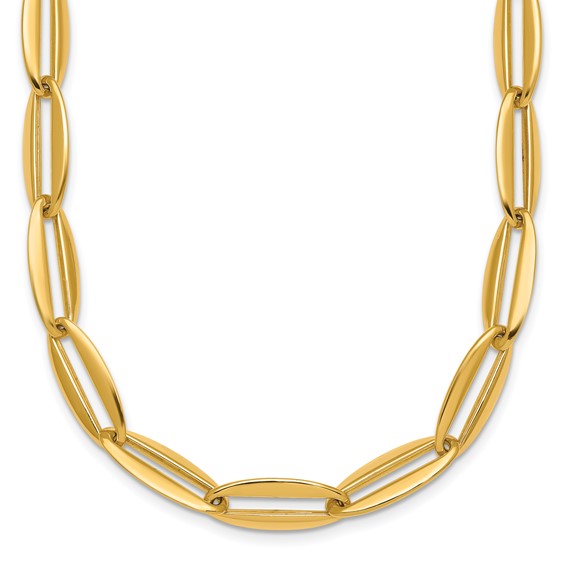 14k Polished 7mm Long Oval Link 18 inch Necklace