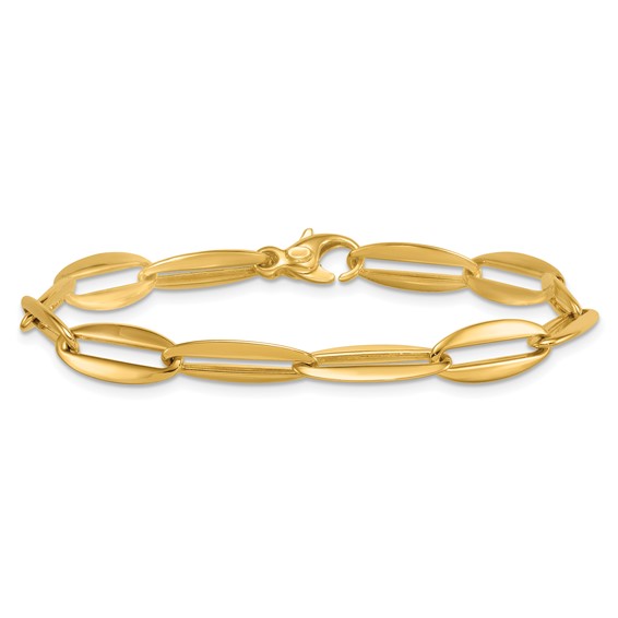 14k Polished 7mm Long Oval Link 7.5 inch Bracelet