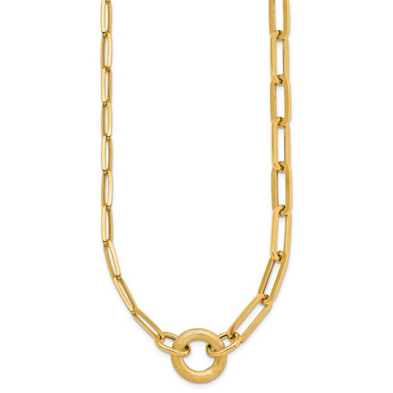 14k Polished And Brushed Paperclip Link With Circle 18 inch Necklace
