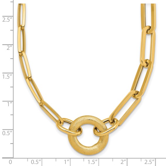 14k Polished And Brushed Paperclip Link With Circle 18 inch Necklace