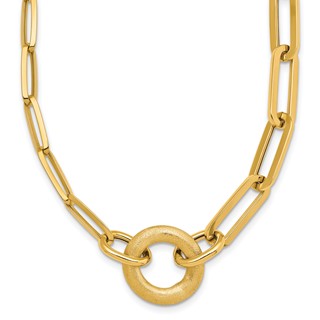 14k Polished And Brushed Paperclip Link With Circle 18 inch Necklace