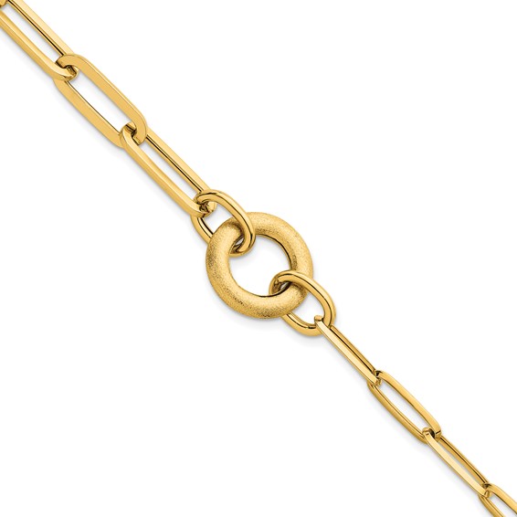 14k Polished And Brushed Paperclip Link With Circle 8 inch Bracelet