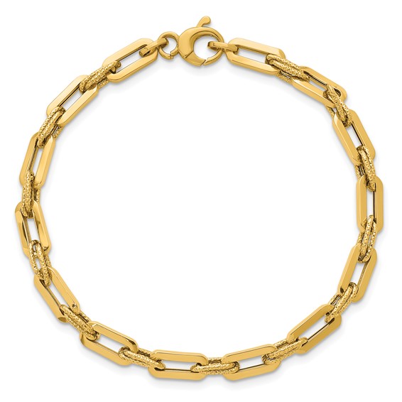 14K Polished 4.3mm and Textured Double Fancy Link 7.75 inch Bracelet