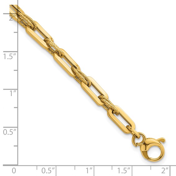 14K Polished 4.3mm and Textured Double Fancy Link 7.75 inch Bracelet