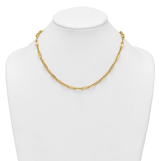 14k Polished 5.5mm Flattened Oval Cable Fancy Link 18 inch Necklace