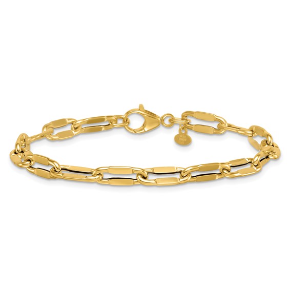 14k Polished 5.5mm Flattened Oval Cable Fancy Link 7.5 inch Bracelet