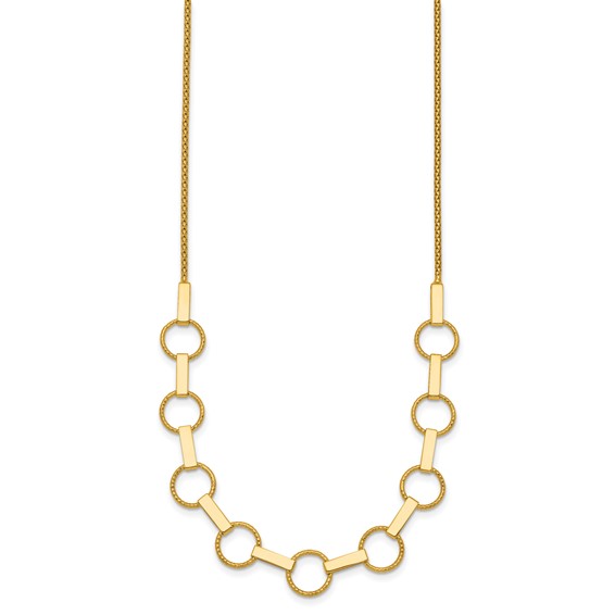 14K Polished and Textured Circles and Bars 17.5 inch Necklace