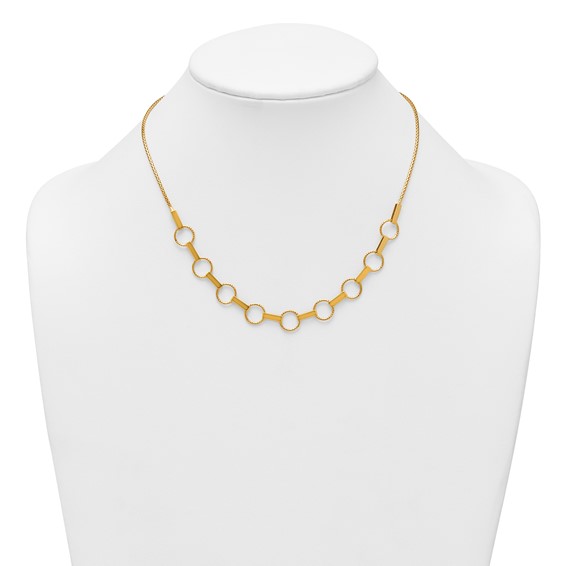 14K Polished and Textured Circles and Bars 17.5 inch Necklace