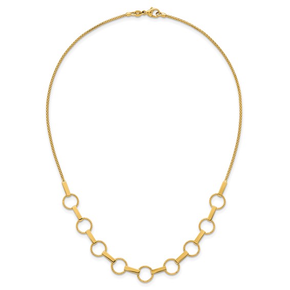 14K Polished and Textured Circles and Bars 17.5 inch Necklace