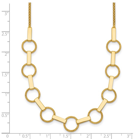 14K Polished and Textured Circles and Bars 17.5 inch Necklace