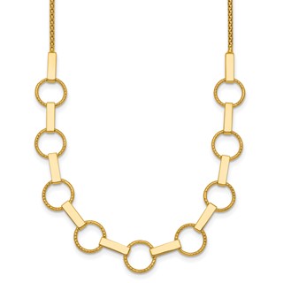 14K Polished and Textured Circles and Bars 17.5 inch Necklace