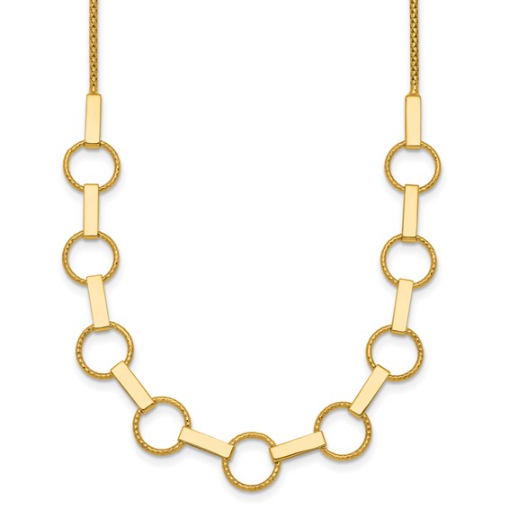 14K Polished and Textured Circles and Bars 17.5 inch Necklace