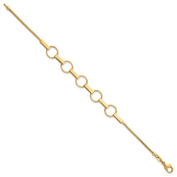 14K Polished and Textured Circles and Bars 7.5 inch Bracelet
