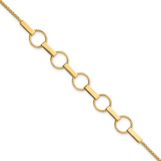 14K Polished and Textured Circles and Bars 7.5 inch Bracelet