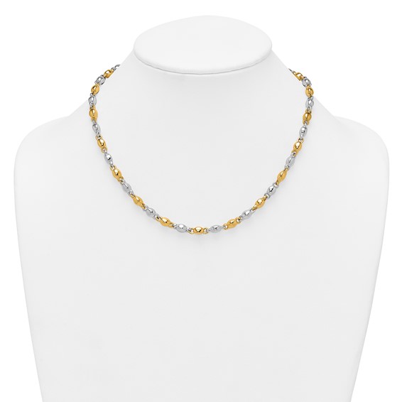 14k Two Tone Polished 5.25mm Round Fancy Link 18 inch Necklace