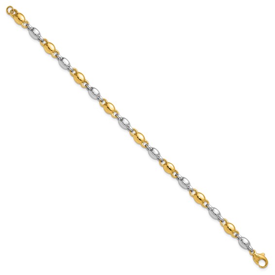 14k Two Tone Polished 5.25mm Round Fancy Link 7.25 inch Bracelet