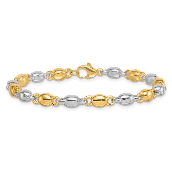 14k Two Tone Polished 5.25mm Round Fancy Link 7.25 inch Bracelet