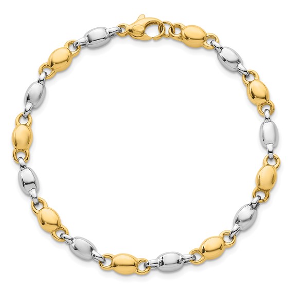 14k Two Tone Polished 5.25mm Round Fancy Link 7.25 inch Bracelet