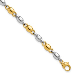 14k Two Tone Polished 5.25mm Round Fancy Link 7.25 inch Bracelet