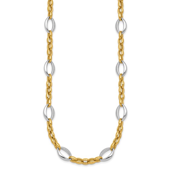 14k Two Tone Polished Oval and Cable Chain 18 inch Necklace
