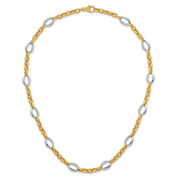 14k Two Tone Polished Oval and Cable Chain 18 inch Necklace