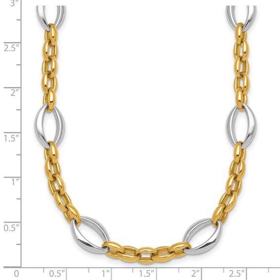 14k Two Tone Polished Oval and Cable Chain 18 inch Necklace