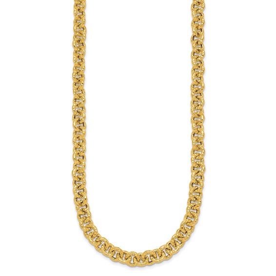 14k Polished and Textured 7.3mm Cable Chain 18 inch Necklace