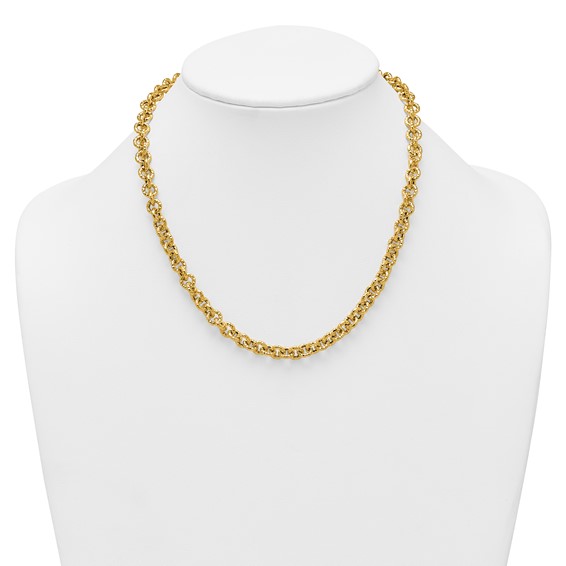 14k Polished and Textured 7.3mm Cable Chain 18 inch Necklace