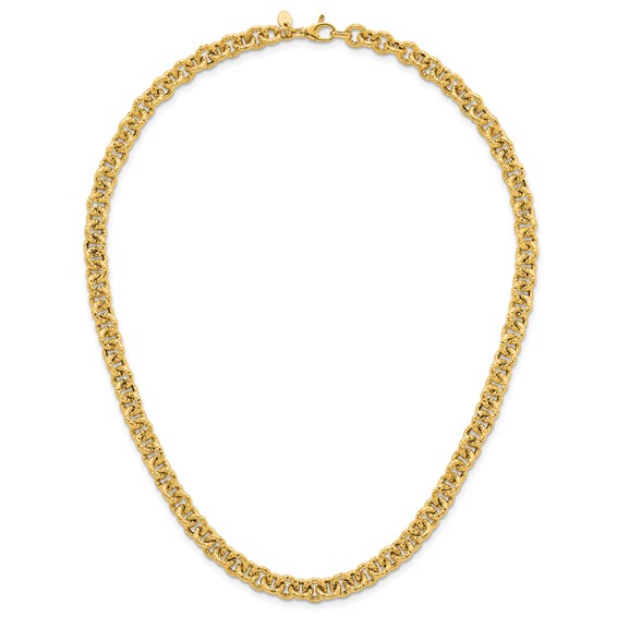 14k Polished and Textured 7.3mm Cable Chain 18 inch Necklace