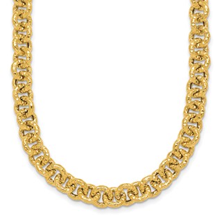 14k Polished and Textured 7.3mm Cable Chain 18 inch Necklace