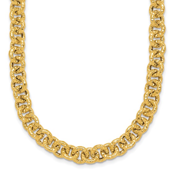 14k Polished and Textured 7.3mm Cable Chain 18 inch Necklace