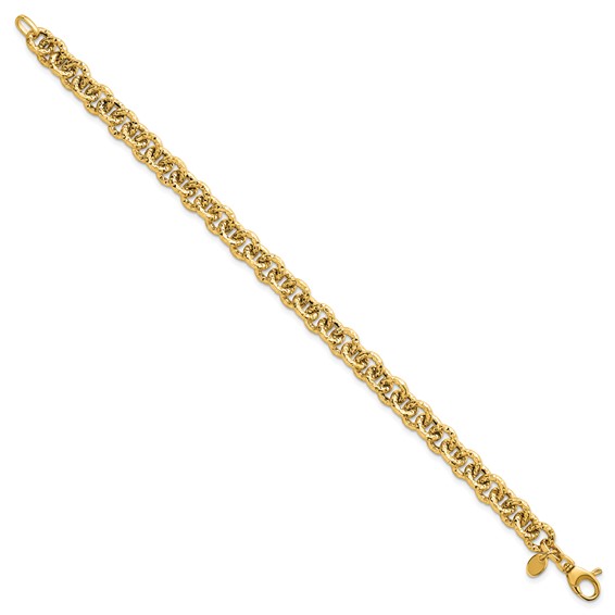 14k Polished and Textured 7.3mm Cable Chain 7.5 inch Bracelet