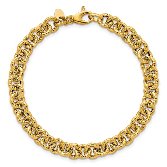 14k Polished and Textured 7.3mm Cable Chain 7.5 inch Bracelet