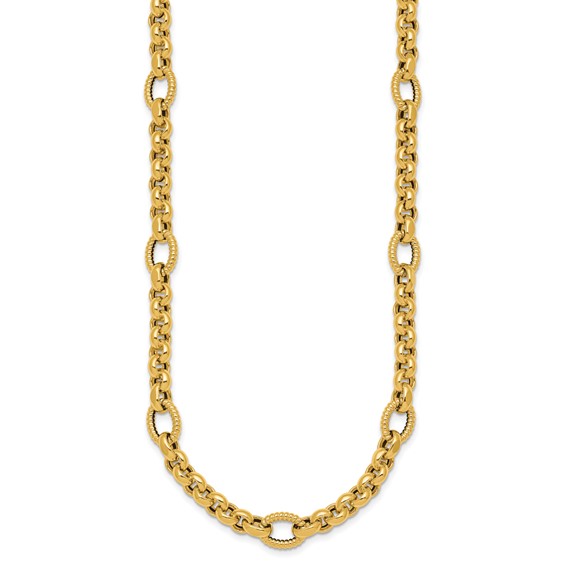 14k Polished and Textured Rolo and Oval Fancy Chain 18 inch Necklace