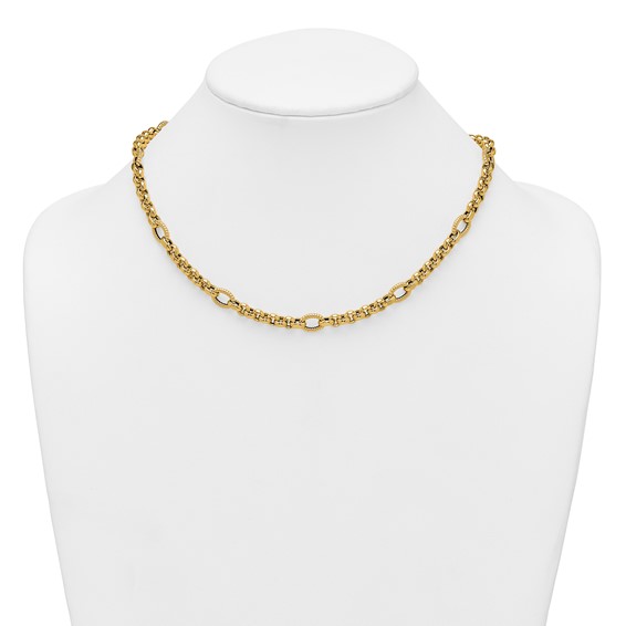 14k Polished and Textured Rolo and Oval Fancy Chain 18 inch Necklace