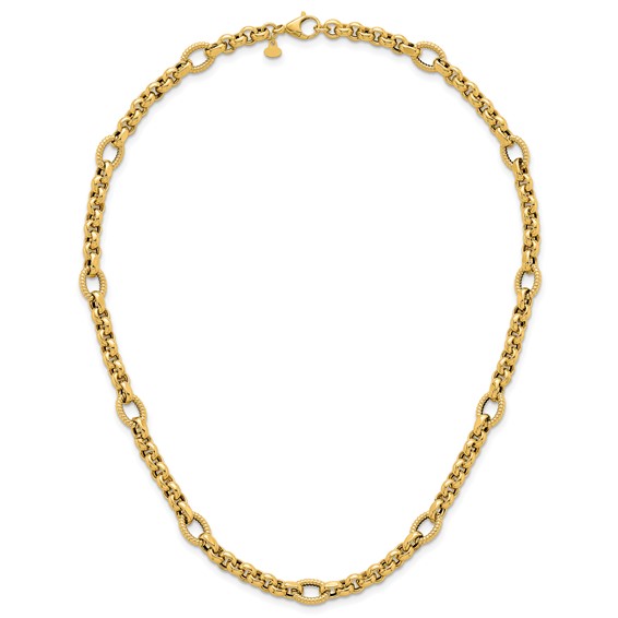 14k Polished and Textured Rolo and Oval Fancy Chain 18 inch Necklace