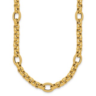 14k Polished and Textured Rolo and Oval Fancy Chain 18 inch Necklace