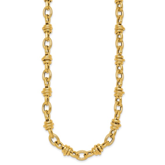14k Polished and Textured Round and Oval Fancy Chain 18 inch Necklace