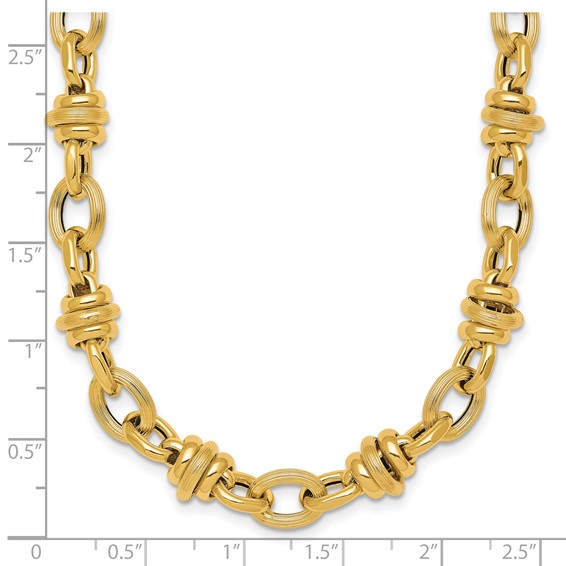 14k Polished and Textured Round and Oval Fancy Chain 18 inch Necklace