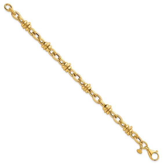 14k Polished and Textured Round and Oval Fancy Chain 7.5 inch Bracelet