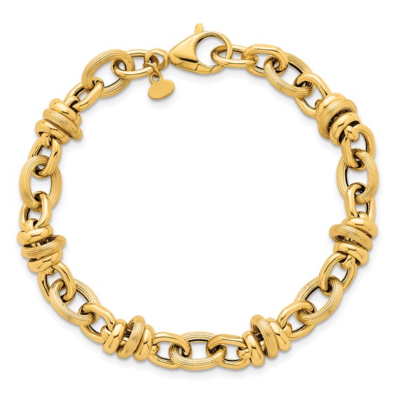 14k Polished and Textured Round and Oval Fancy Chain 7.5 inch Bracelet